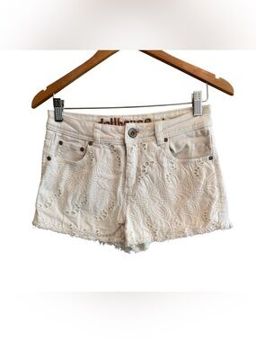 Dollhouse White Embroidered Frayed Hem Denim Shorts